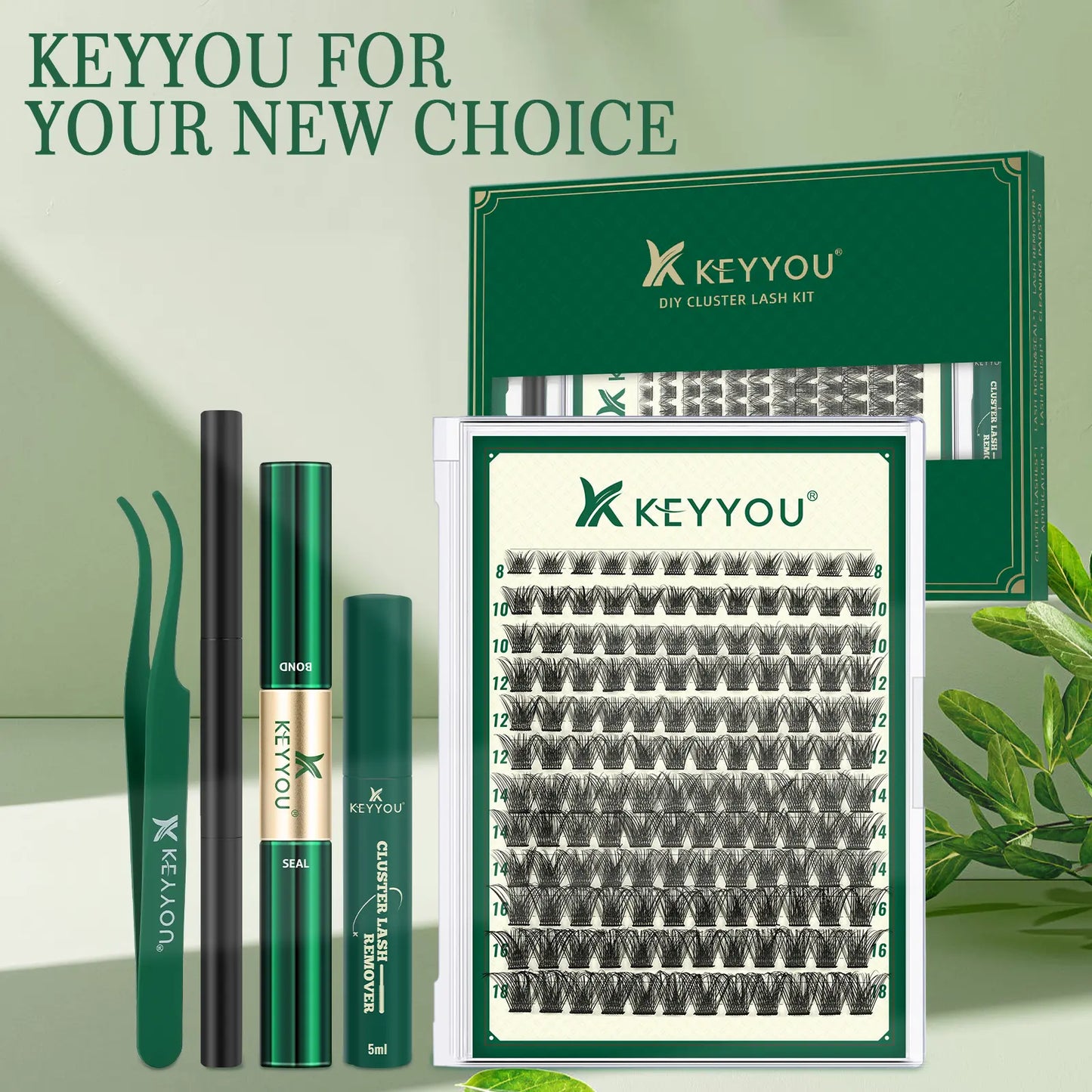 DIY Lash Extension Kit KEYYOU 144Pcs Lash Clusters Eyelash Extension Kit with Mascara Brush Bond and Seal Lash Glue Remover Lash Applicators Lash Brush DIY Cluster Lashes for DIY Lash Extensions (Y03 Kit)