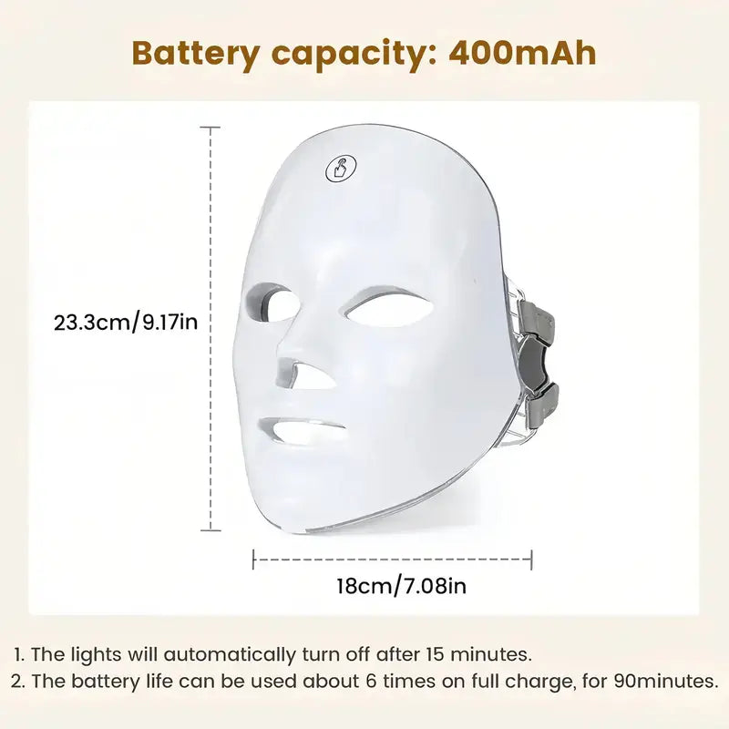 7-Color LED Light Therapy Mask, 90-LED Photon Mask, Red Light Infrared Skin Rejuvenation, Anti-Aging and Acne Care, Wrinkle Reduction, Brightening and Firming, Wireless Rechargeable Face Mask, Home Facial Spa Device, Christmas Gift, Holiday Gift