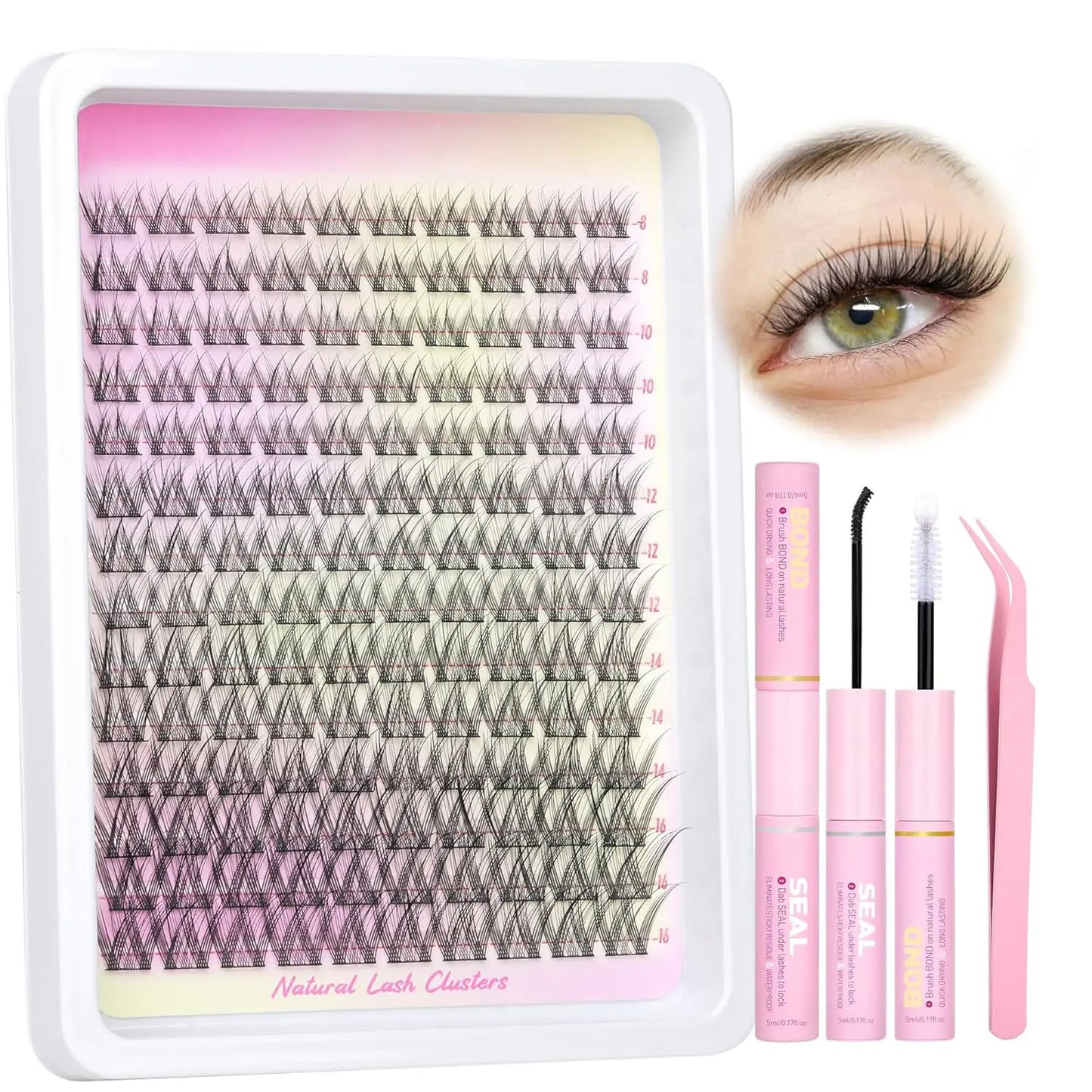 Natural DIY Lash Extension Kit - Waterproof Lash Clusters Kit C Curl 10-16Mm DIY Lash Extension