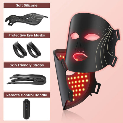 SHMHE LED Face Mask Light Therapy, 7 Color Red Light Therapy for Face, 96*3=288 Led Beads, Rechargeable, Ideal Gift Skincare Silicone Radiant