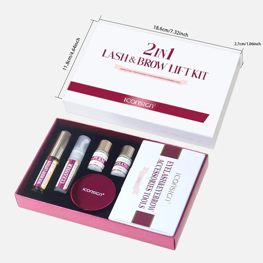 Eyelashes Lift Kit, 1 Box 2 in 1 Lash & Brow Lift Kit, Lash Lift Kit, Eyelash Perm Kit for Beginner , Makeup Products Eyelash & Eyebrow Accessories Tool Set, Including Perm Lotion, Glue Balm, Eyelash Curler, Brow Lamination