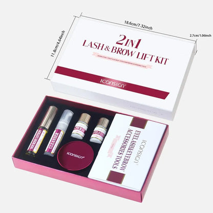 Eyelashes Lift Kit, 1 Box 2 in 1 Lash & Brow Lift Kit, Lash Lift Kit, Eyelash Perm Kit for Beginner , Makeup Products Eyelash & Eyebrow Accessories Tool Set, Including Perm Lotion, Glue Balm, Eyelash Curler, Brow Lamination