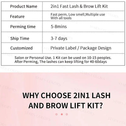 Eyelashes Lift Kit, 1 Box 2 in 1 Lash & Brow Lift Kit, Lash Lift Kit, Eyelash Perm Kit for Beginner , Makeup Products Eyelash & Eyebrow Accessories Tool Set, Including Perm Lotion, Glue Balm, Eyelash Curler, Brow Lamination