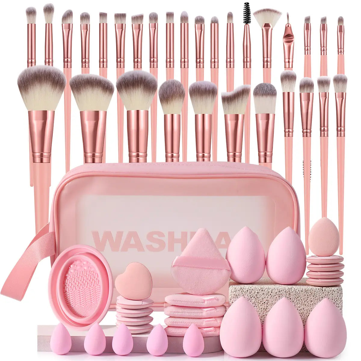 Makeup Brush Set with Sponge and Puff, Synthetic Makeup Brushes, Ultimate Beauty Tools Kit, Complete Cosmetic Brush Collection for Flawless Application, with Makeup Brush Organizer, Makeup Brush Full Set