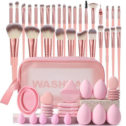 Makeup Brush Set with Sponge and Puff, Synthetic Makeup Brushes, Ultimate Beauty Tools Kit, Complete Cosmetic Brush Collection for Flawless Application, with Makeup Brush Organizer, Makeup Brush Full Set