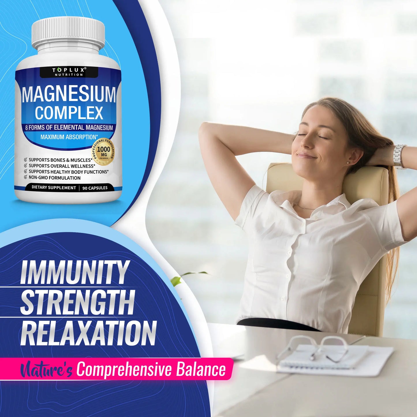 Toplux Magnesium Complex - 8 Essential Magnesium Supplement, 1000 mg