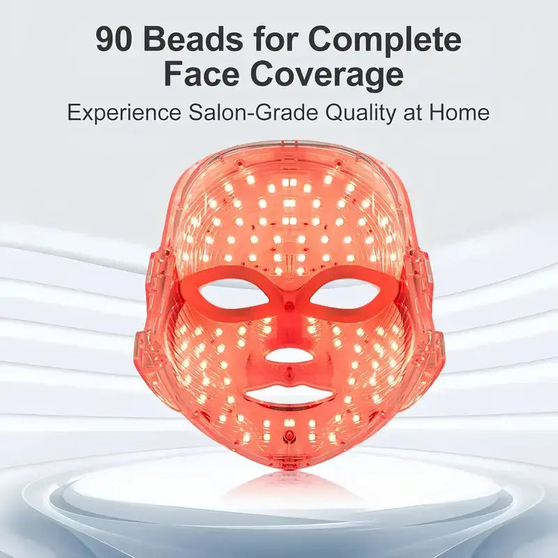 7-Color LED Light Therapy Mask, 90-LED Photon Mask, Red Light Infrared Skin Rejuvenation, Anti-Aging and Acne Care, Wrinkle Reduction, Brightening and Firming, Wireless Rechargeable Face Mask, Home Facial Spa Device, Christmas Gift, Holiday Gift