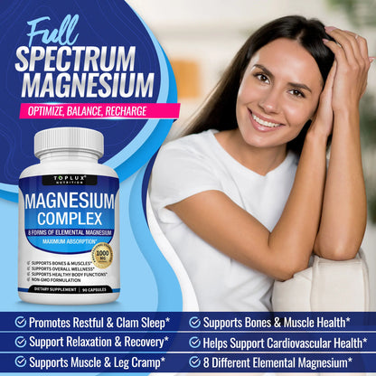 Toplux Magnesium Complex - 8 Essential Magnesium Supplement, 1000 mg