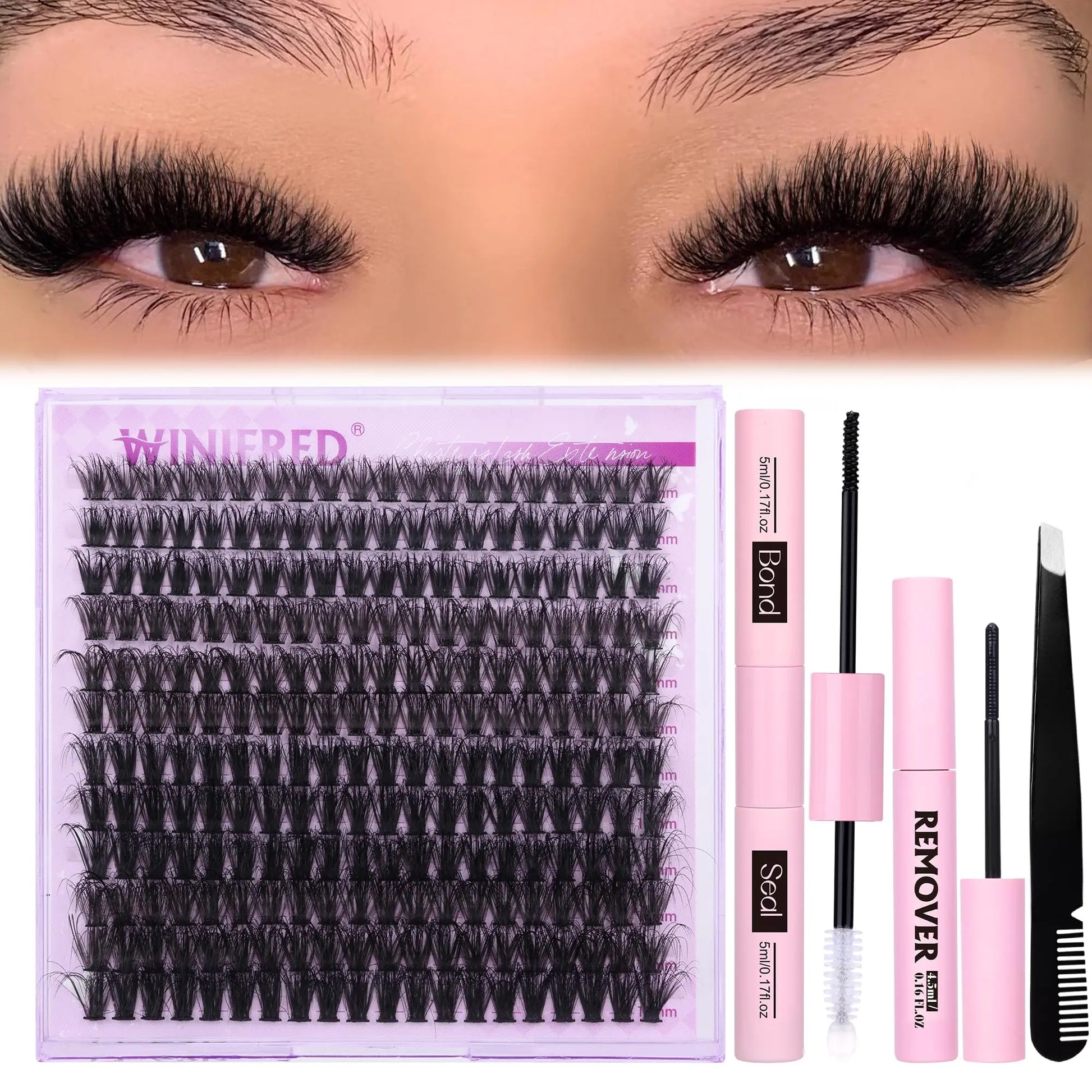 Fluffy Lash Extension Kit Lash Clusters Thick Individual Lashes 10-16Mm Eyelashes Extension Kit 50D Wispy Mink Lash Kit Cluster Lashes with Lash Bond and Seal Lash Remover by Winifred