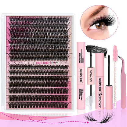 Eyelash Extension Kit 320Pcs, Eyelash Tufts Eyelash Extension Kit - D Curl 9-16Mm Mix 40D Single Eyelash Kit, DIY Personal Eyelash Cluster Kit, Eyelash Gluing & Sealing, Eyelash Extensions, Eyelash Applicator Tool for Home False Eyelash Cluster Kit