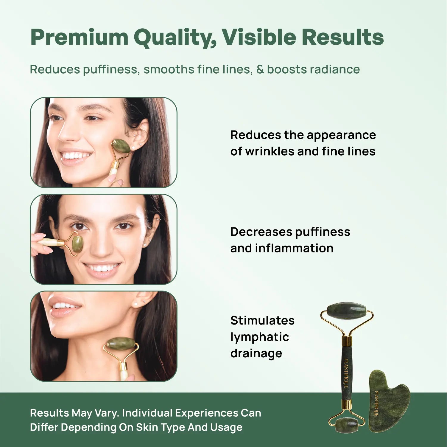 [PLANTIFIQUE Official Shop] Jade Roller and Gua Sha Facial Set – Face Roller & Gua Sha Tool for Jawline Sculpting, Puffiness & Lymphatic Drainage – Real Jade Skincare Tools
