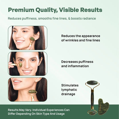 [PLANTIFIQUE Official Shop] Jade Roller and Gua Sha Facial Set – Face Roller & Gua Sha Tool for Jawline Sculpting, Puffiness & Lymphatic Drainage – Real Jade Skincare Tools