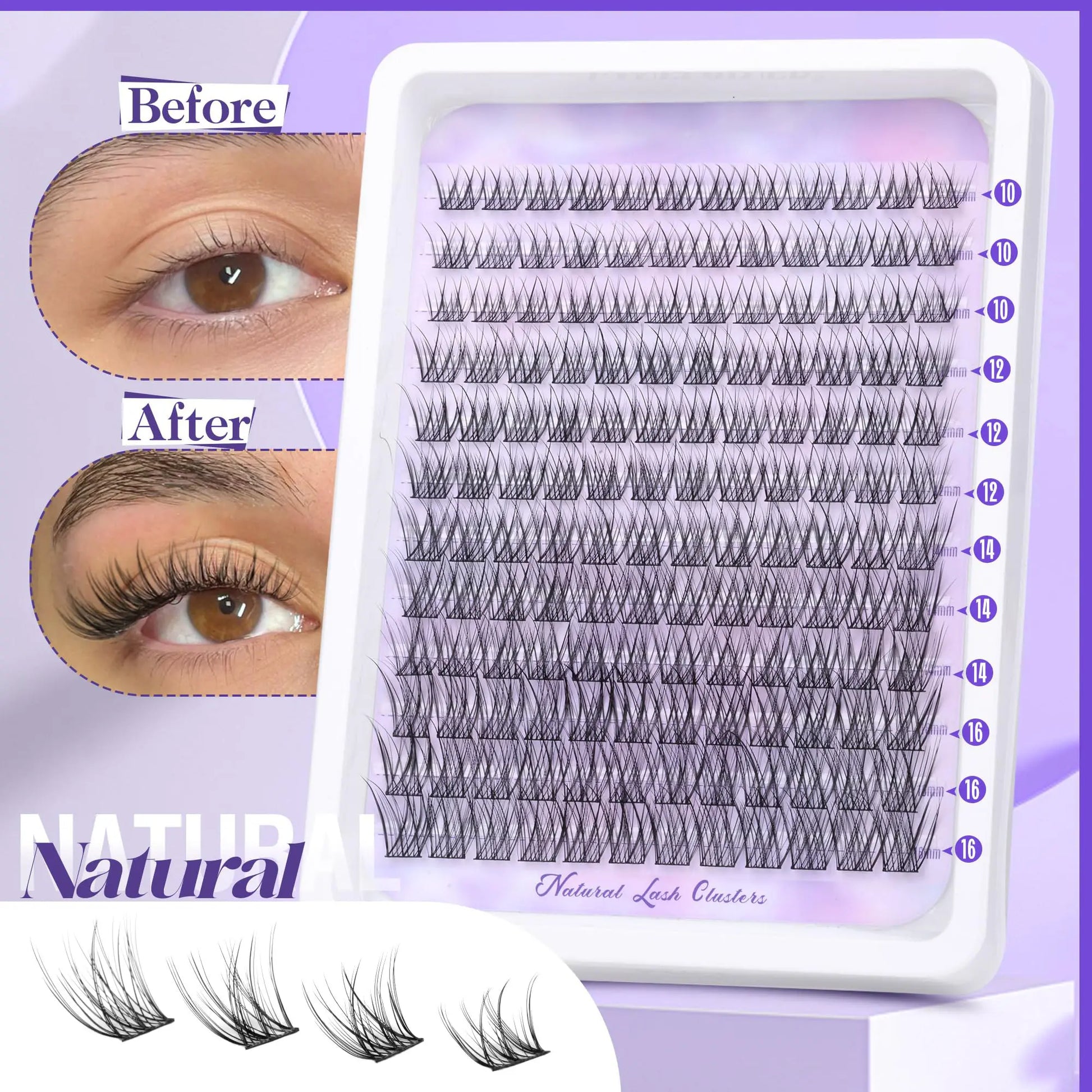 Natural DIY Lash Extension Kit - Waterproof Lash Clusters Kit C Curl 10-16Mm DIY Lash Extension