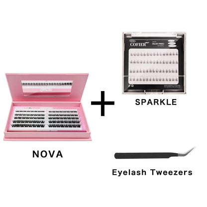 Cofier No Glue DIY Lash Kit Lash Lift Kit at Home Press on Lash Self-Adhesive Eyelash Kit Individual Lashes Beginner Friendly with Tweezers 80/90/120 Pcs Cosmetic Makeup Bottom Lash Clusters