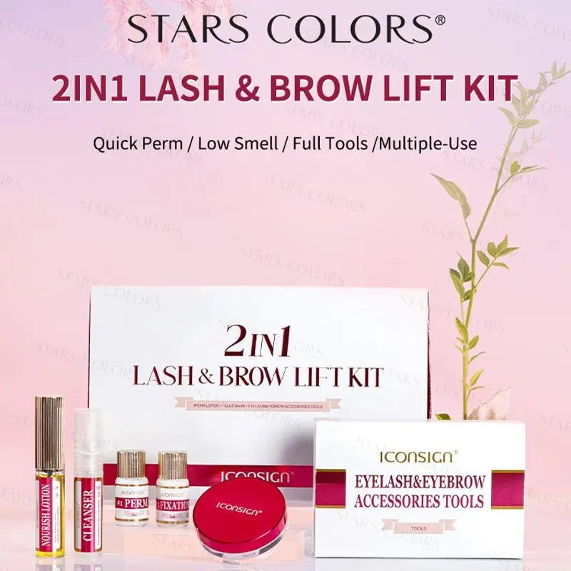 Eyelashes Lift Kit, 1 Box 2 in 1 Lash & Brow Lift Kit, Lash Lift Kit, Eyelash Perm Kit for Beginner , Makeup Products Eyelash & Eyebrow Accessories Tool Set, Including Perm Lotion, Glue Balm, Eyelash Curler, Brow Lamination
