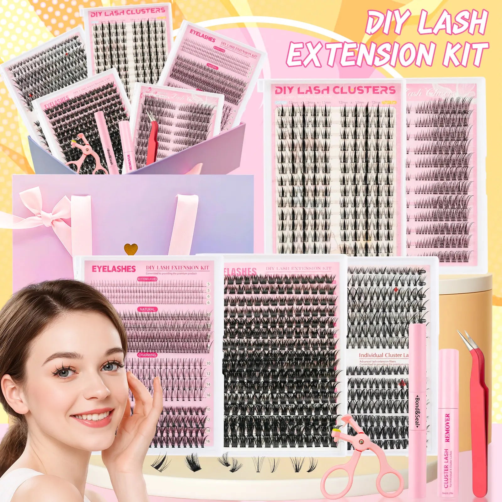 Eyelash Extension Kit 320Pcs, Eyelash Tufts Eyelash Extension Kit - D Curl 9-16Mm Mix 40D Single Eyelash Kit, DIY Personal Eyelash Cluster Kit, Eyelash Gluing & Sealing, Eyelash Extensions, Eyelash Applicator Tool for Home False Eyelash Cluster Kit