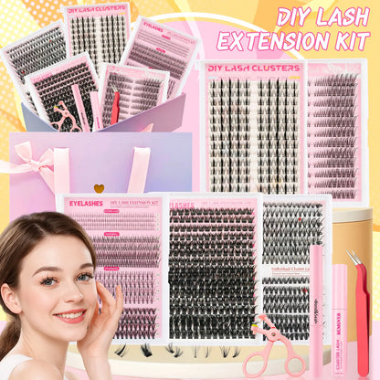 Eyelash Extension Kit 320Pcs, Eyelash Tufts Eyelash Extension Kit - D Curl 9-16Mm Mix 40D Single Eyelash Kit, DIY Personal Eyelash Cluster Kit, Eyelash Gluing & Sealing, Eyelash Extensions, Eyelash Applicator Tool for Home False Eyelash Cluster Kit