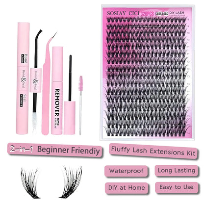 Eyelash Extension Kit 320Pcs, Eyelash Tufts Eyelash Extension Kit - D Curl 9-16Mm Mix 40D Single Eyelash Kit, DIY Personal Eyelash Cluster Kit, Eyelash Gluing & Sealing, Eyelash Extensions, Eyelash Applicator Tool for Home False Eyelash Cluster Kit