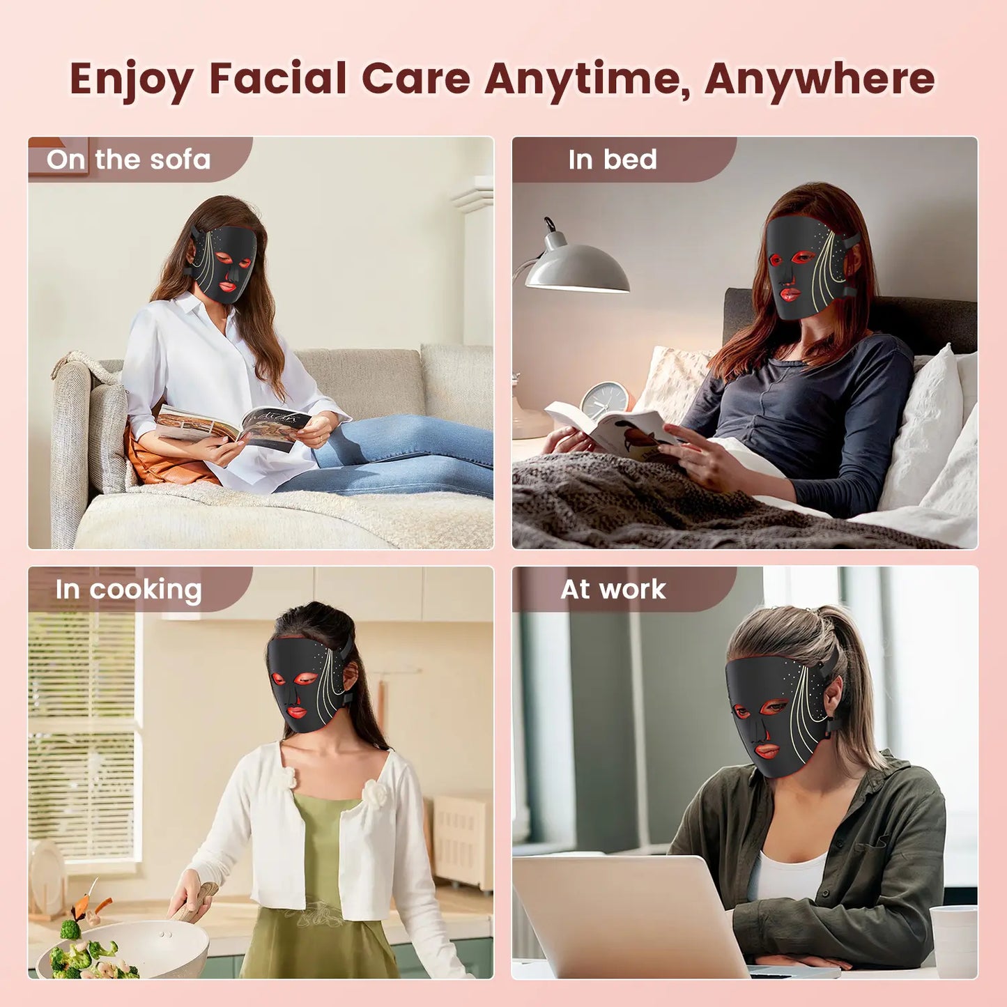 SHMHE LED Face Mask Light Therapy, 7 Color Red Light Therapy for Face, 96*3=288 Led Beads, Rechargeable, Ideal Gift Skincare Silicone Radiant