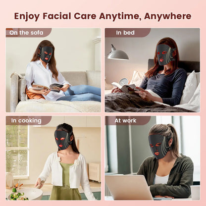 SHMHE LED Face Mask Light Therapy, 7 Color Red Light Therapy for Face, 96*3=288 Led Beads, Rechargeable, Ideal Gift Skincare Silicone Radiant