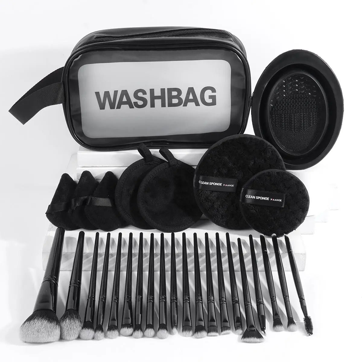 Makeup Tool Set with Storage Bag, 29Pcs/Set Makeup Brush & Powder Puff & Cleaning Tool, Cosmetic Brush Set, Makeup Tool for Beginners, with Makeup Brush Organizer