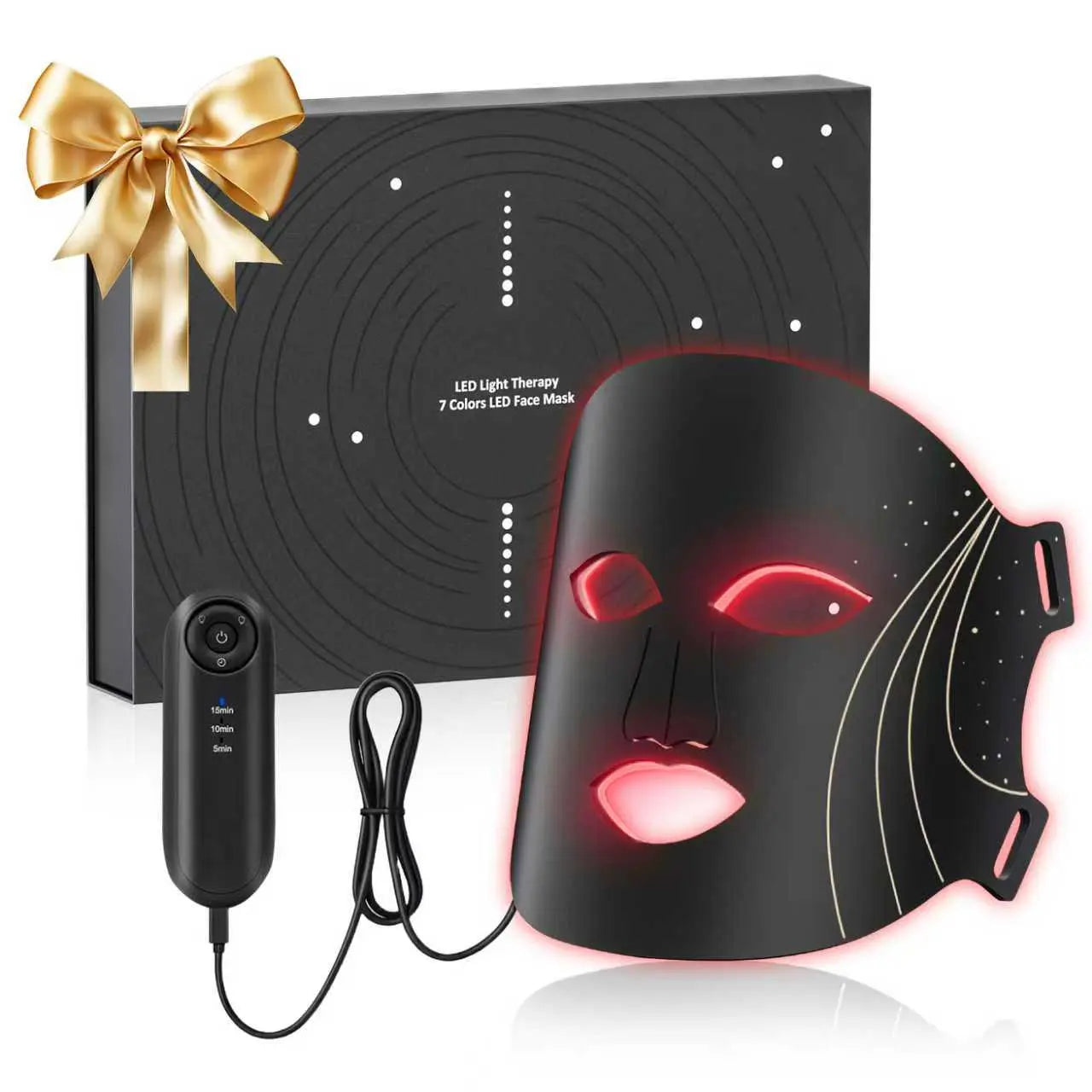 SHMHE LED Face Mask Light Therapy, 7 Color Red Light Therapy for Face, 96*3=288 Led Beads, Rechargeable, Ideal Gift Skincare Silicone Radiant