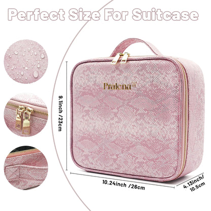 Pralena Travel Makeup Bag with LED Mirror, Cosmetic Train Case with Light up Mirror, Portable Makeup Artist Organizer Bag with Adjustable Dividers, Makeup Brush Holder Storage