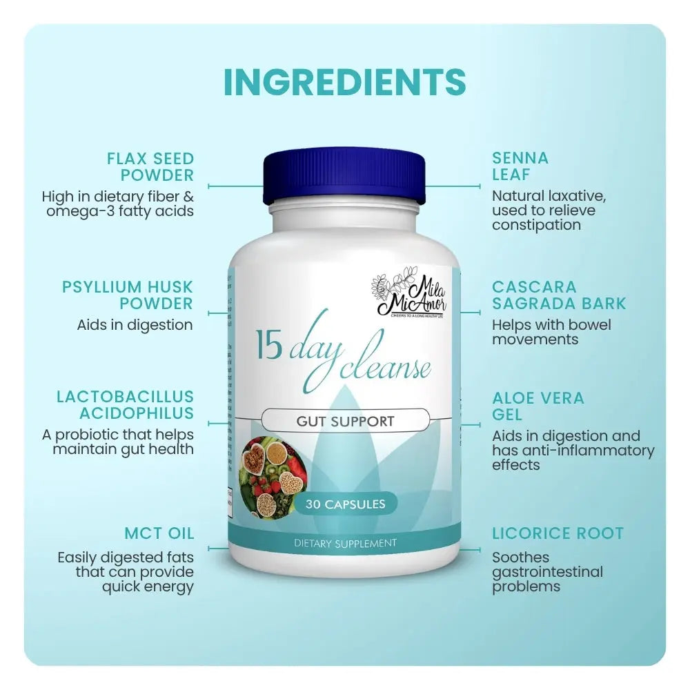 15-Day Gut and Colon Cleanse - Caffeine-Free Advanced Formula with Senna, Cascara Sagrada, and Psyllium Husk - Non-GMO - 30 Capsules