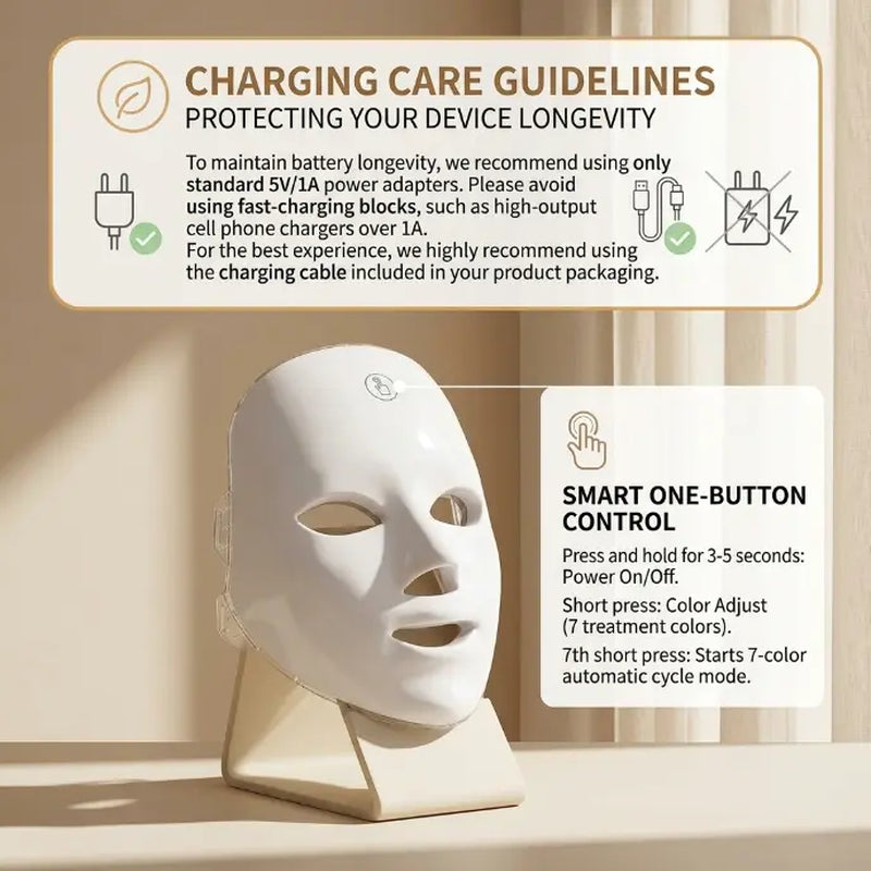 7-Color LED Light Therapy Mask, 90-LED Photon Mask, Red Light Infrared Skin Rejuvenation, Anti-Aging and Acne Care, Wrinkle Reduction, Brightening and Firming, Wireless Rechargeable Face Mask, Home Facial Spa Device, Christmas Gift, Holiday Gift