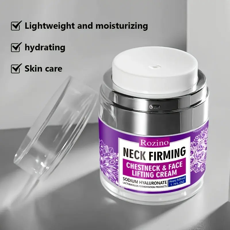 Rozino Neck & Chest Firming Cream - Hydrating Moisturizer for Fine Lines, Visibly Smooths Skin with Sodium Hyaluronate, 50G