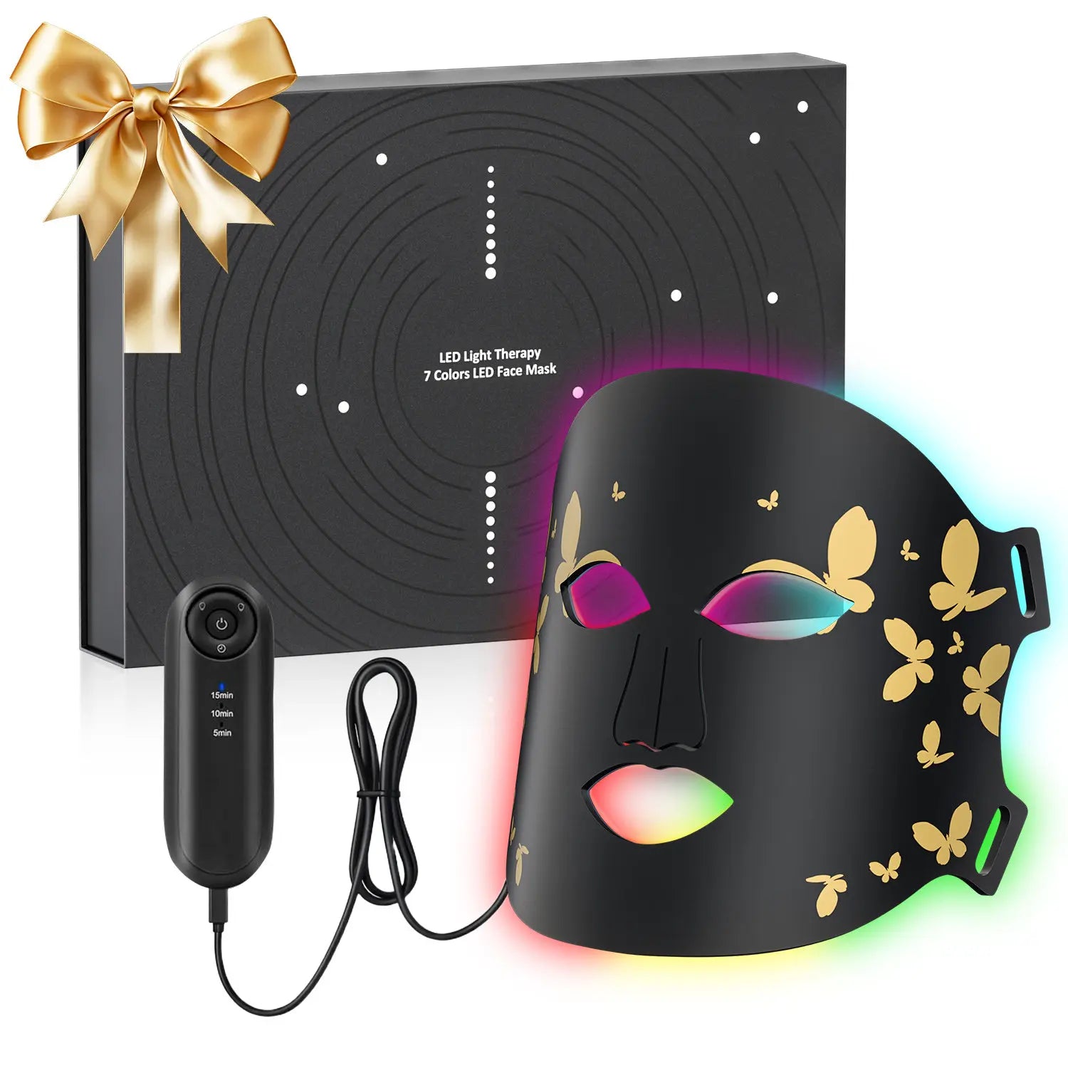 SHMHE LED Face Mask Light Therapy, 7 Color Red Light Therapy for Face, 96*3=288 Led Beads, Rechargeable, Ideal Gift Skincare Silicone Radiant