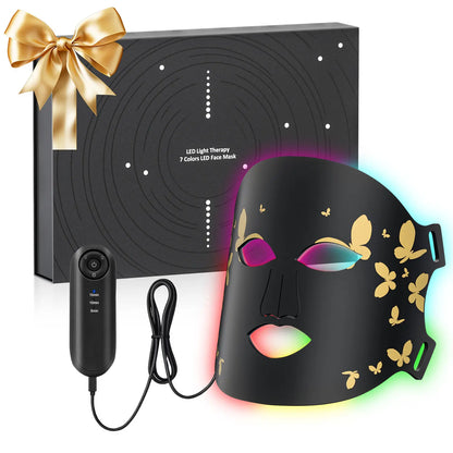 SHMHE LED Face Mask Light Therapy, 7 Color Red Light Therapy for Face, 96*3=288 Led Beads, Rechargeable, Ideal Gift Skincare Silicone Radiant