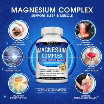 Toplux Magnesium Complex - 8 Essential Magnesium Supplement, 1000 mg