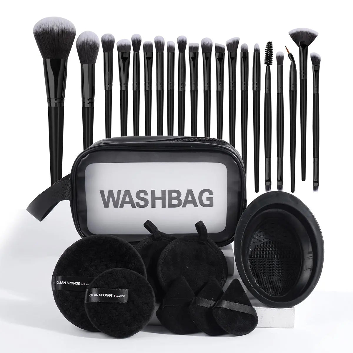 Makeup Tool Set with Storage Bag, 29Pcs/Set Makeup Brush & Powder Puff & Cleaning Tool, Cosmetic Brush Set, Makeup Tool for Beginners, with Makeup Brush Organizer