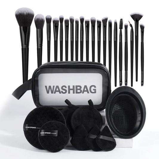 Makeup Tool Set with Storage Bag, 29Pcs/Set Makeup Brush & Powder Puff & Cleaning Tool, Cosmetic Brush Set, Makeup Tool for Beginners, with Makeup Brush Organizer