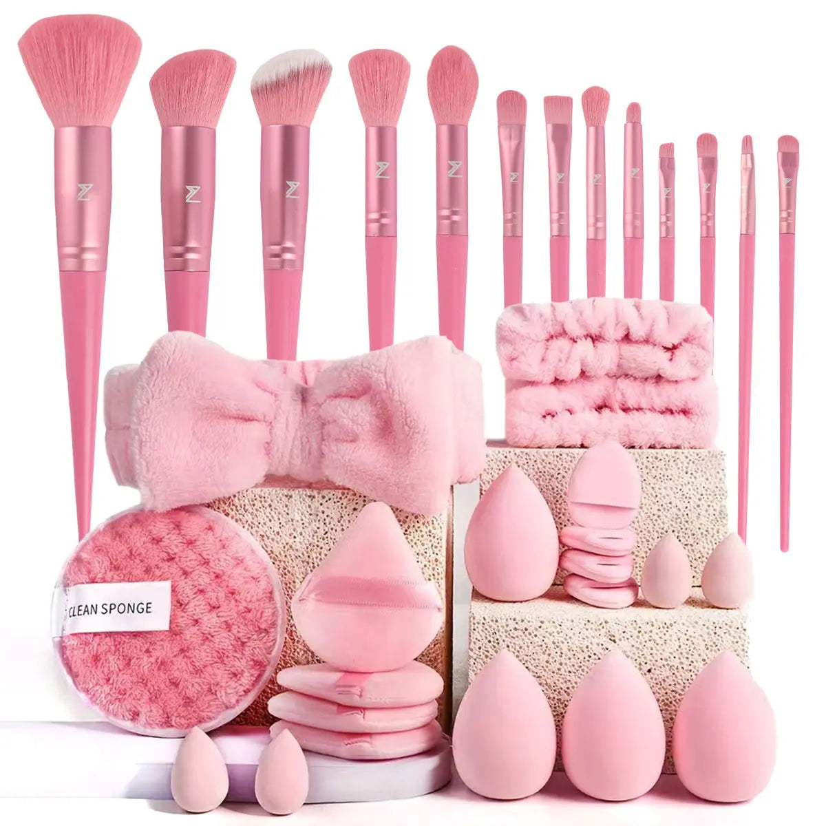 Makeup Brush Set with Sponge and Puff, Synthetic Makeup Brushes, Ultimate Beauty Tools Kit, Complete Cosmetic Brush Collection for Flawless Application, with Makeup Brush Organizer, Makeup Brush Full Set
