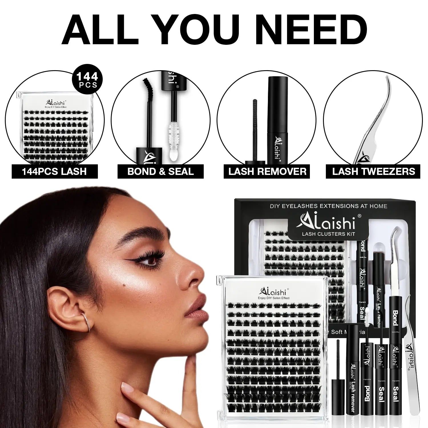 Ailaishi 3D DIY Classic Black and White Eyelash Cluster Set, Including Cluster-Style Single-Length False Lashes, Waterproof Adhesive and Sealant, and Springtock Beginner-Friendly Makeup Tool Kit for Eyelash Clusters.Tiktok Shop Holiday Haul