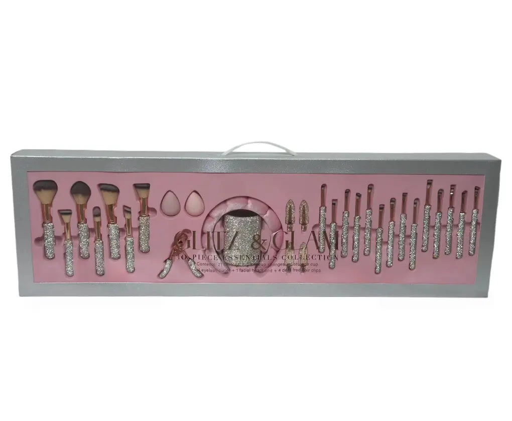 Rhinestone Makeup Brush & Holder 25 Piece Set