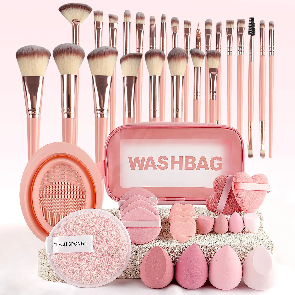 Makeup Brush Set with Sponge and Puff, Synthetic Makeup Brushes, Ultimate Beauty Tools Kit, Complete Cosmetic Brush Collection for Flawless Application, with Makeup Brush Organizer, Makeup Brush Full Set