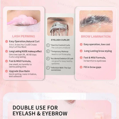 Eyelashes Lift Kit, 1 Box 2 in 1 Lash & Brow Lift Kit, Lash Lift Kit, Eyelash Perm Kit for Beginner , Makeup Products Eyelash & Eyebrow Accessories Tool Set, Including Perm Lotion, Glue Balm, Eyelash Curler, Brow Lamination