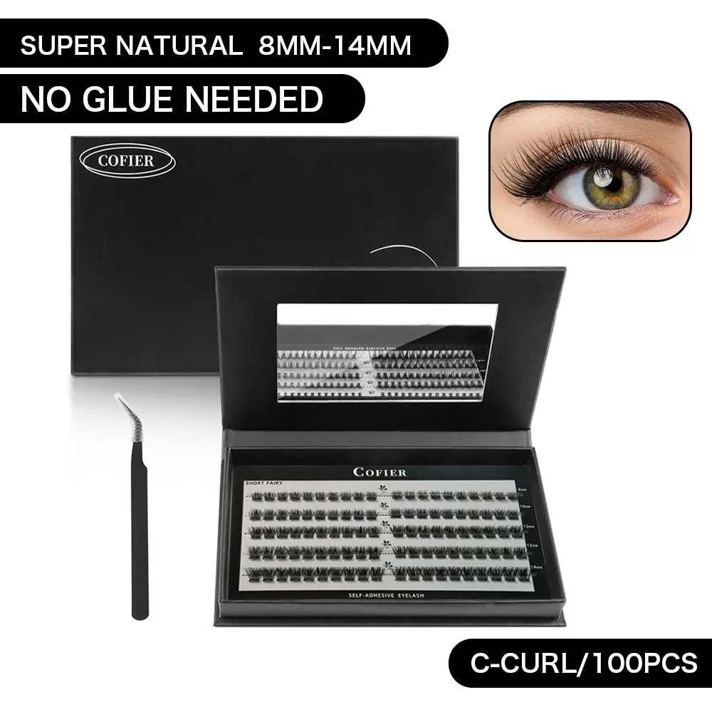 Cofier No Glue DIY Lash Kit Lash Lift Kit at Home Press on Lash Self-Adhesive Eyelash Kit Individual Lashes Beginner Friendly with Tweezers 80/90/120 Pcs Cosmetic Makeup Bottom Lash Clusters