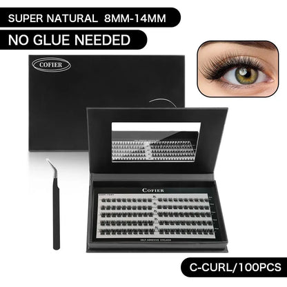 Cofier No Glue DIY Lash Kit Lash Lift Kit at Home Press on Lash Self-Adhesive Eyelash Kit Individual Lashes Beginner Friendly with Tweezers 80/90/120 Pcs Cosmetic Makeup Bottom Lash Clusters