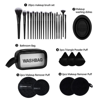 Makeup Tool Set with Storage Bag, 29Pcs/Set Makeup Brush & Powder Puff & Cleaning Tool, Cosmetic Brush Set, Makeup Tool for Beginners, with Makeup Brush Organizer
