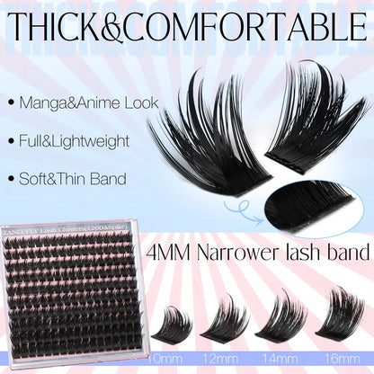 Volume Anime Lash Clusters Kit Zanlufly 120D Full Lashes Wet Wispy Look Cluster Lashes Pre-Made Spike Lash Extension Kit Lash Twezzer Lash Bond and Seal Lash Remover Tiktokshopblackfriday
