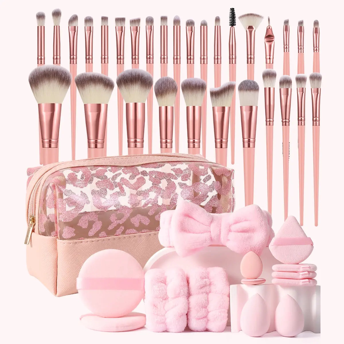 Makeup Brush Set with Sponge and Puff, Synthetic Makeup Brushes, Ultimate Beauty Tools Kit, Complete Cosmetic Brush Collection for Flawless Application, with Makeup Brush Organizer, Makeup Brush Full Set