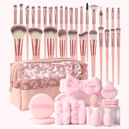 Makeup Brush Set with Sponge and Puff, Synthetic Makeup Brushes, Ultimate Beauty Tools Kit, Complete Cosmetic Brush Collection for Flawless Application, with Makeup Brush Organizer, Makeup Brush Full Set