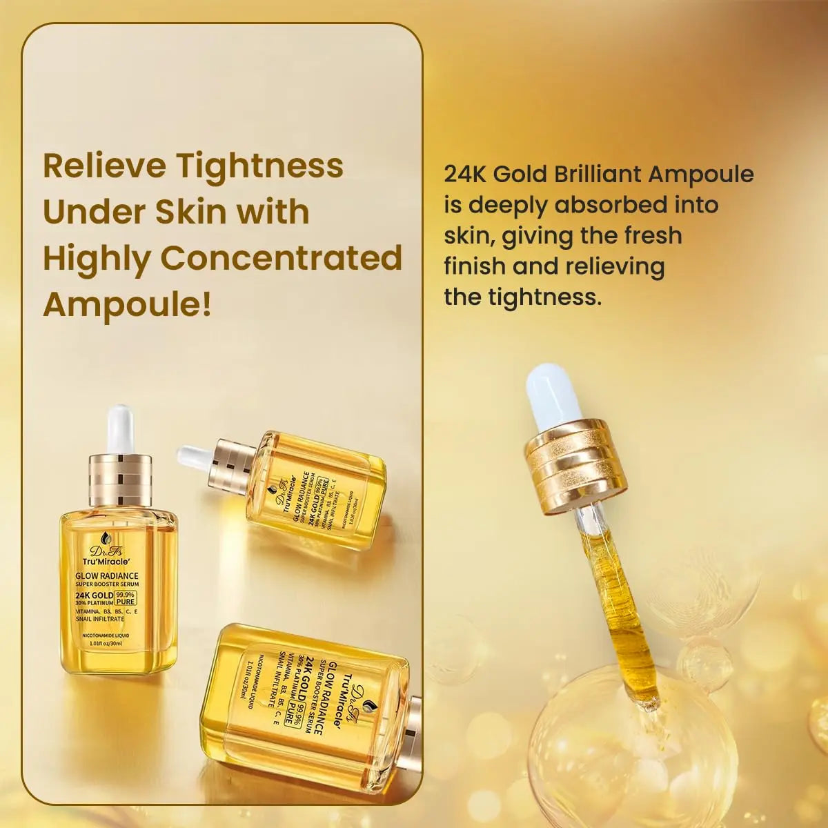 24K Gold Serum for Face with Platinum, Skin Repair Anti-Aging Hydrating, Tightening Firming, Plumping, Lifting Serum Enriched with Retinol, Vitamin B3 C E & Snail Mucin for Boosting Collagen Production, Facial Serum Hydrate Moisturizer Skincare Comfort
