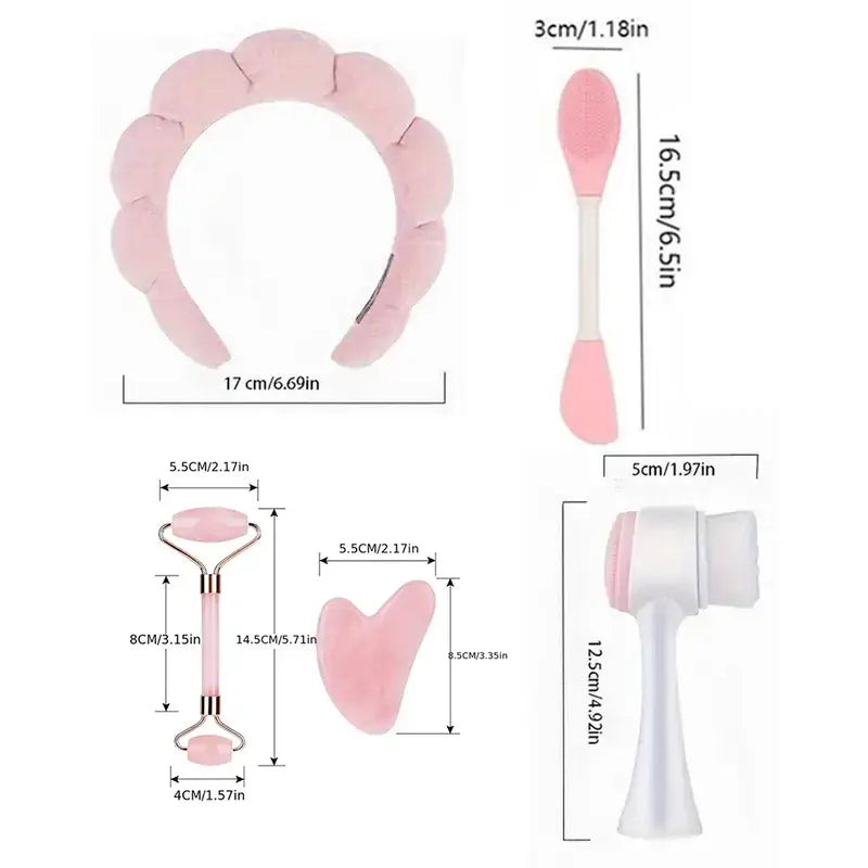 Professional 8Pcs Beauty Tool Kit with Gua Sha Roller Headband Face Brush Daily Skincare and Facial Massage Set