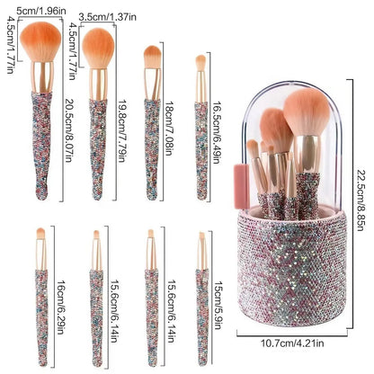 Makeup Brush Set with Storage Holder, 8 Counts/Set Glitter Makeup Brush with Soft Bristles, Professional Makeup Tools for Women