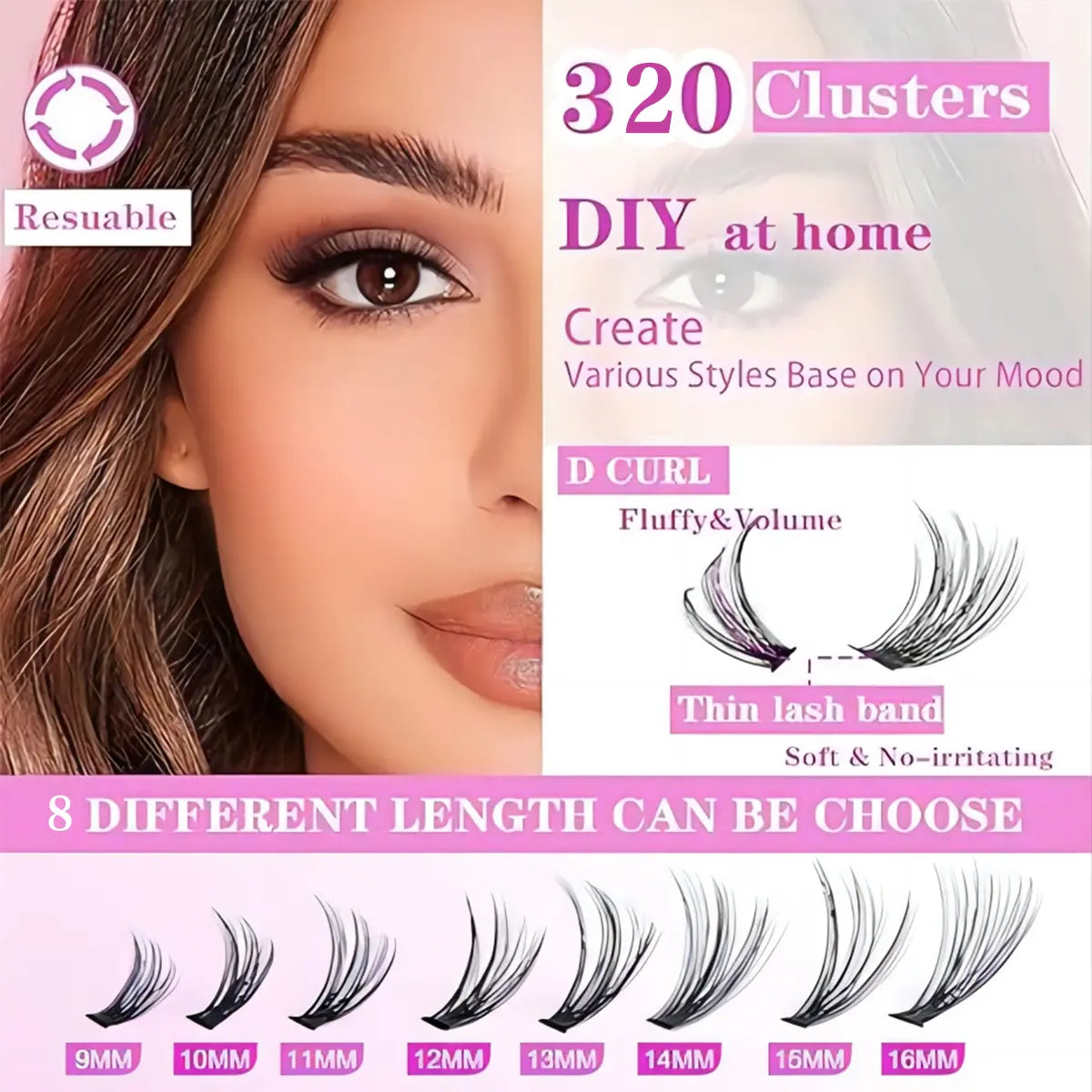Eyelash Extension Kit 320Pcs, Eyelash Tufts Eyelash Extension Kit - D Curl 9-16Mm Mix 40D Single Eyelash Kit, DIY Personal Eyelash Cluster Kit, Eyelash Gluing & Sealing, Eyelash Extensions, Eyelash Applicator Tool for Home False Eyelash Cluster Kit